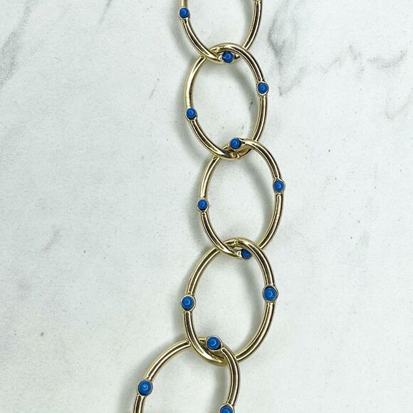 Coldwater Creek Gold Tone Blue Studded Chain Link Necklace - Picture 4 of 12